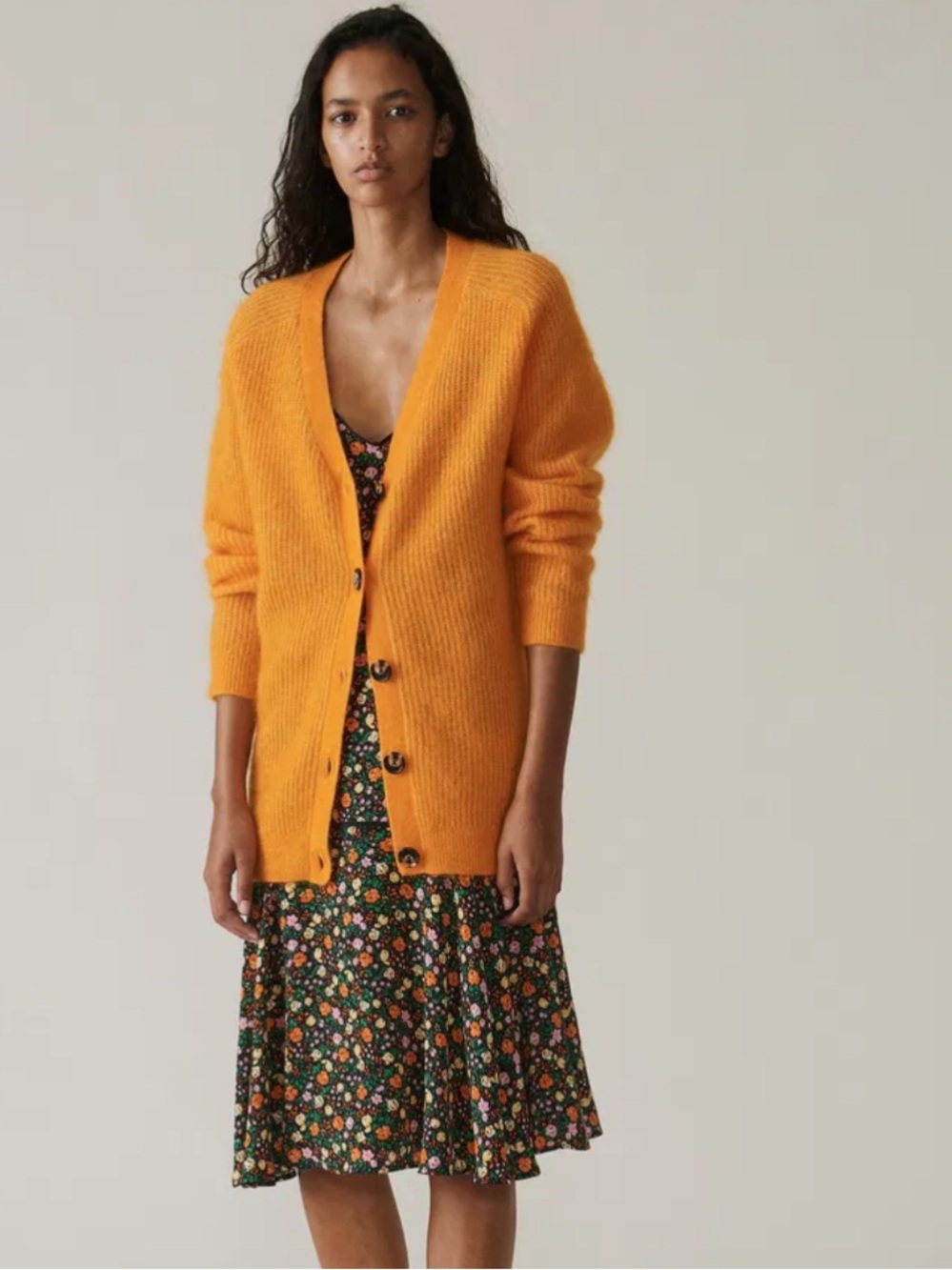 Ganni Evangelisata Bright Orange Button-Front V-Neck Cardigan
